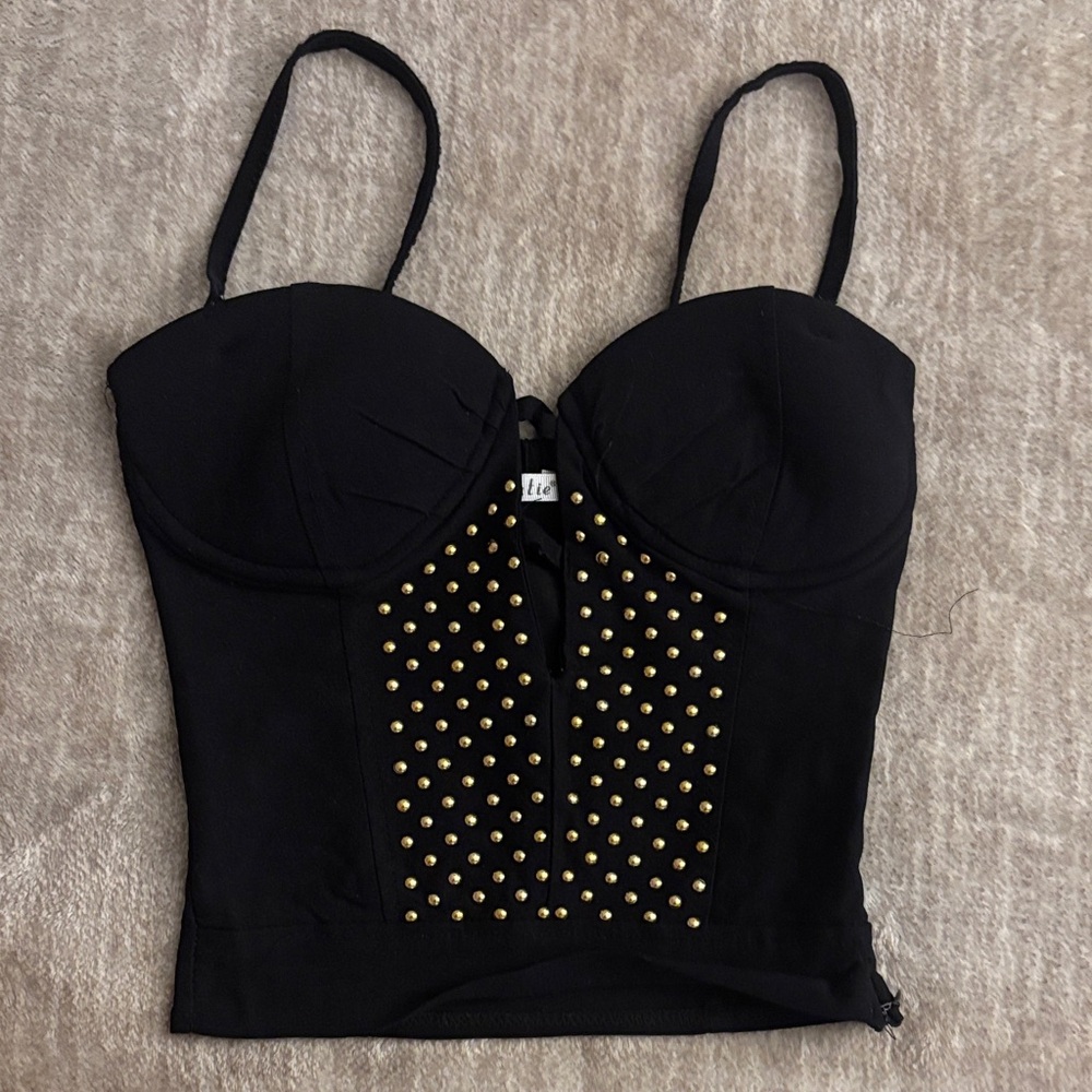 Lola Black top with Gold Studs